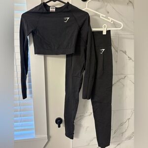 Gymshark Black Seamless Long-Sleeve Crop Top & High-Waist Leggings Set
